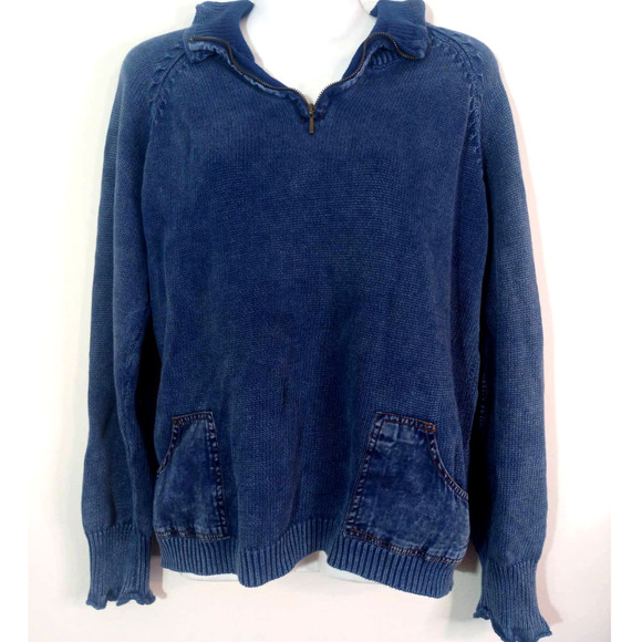 Cocoon Bay Women Sz XL Vintage Blue Sweater Denim Pockets Zip Collar Boho Retro - Picture 1 of 6
